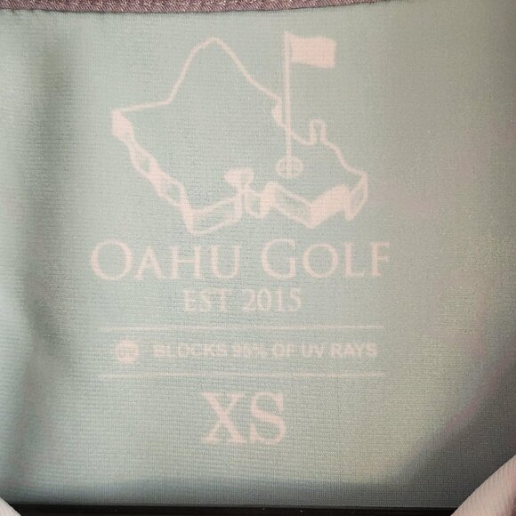 Oahu Golf Polo Shirt Mens XS Blue Pink Hibiscus Floral Performance Golf OGA UV - Picture 4 of 9
